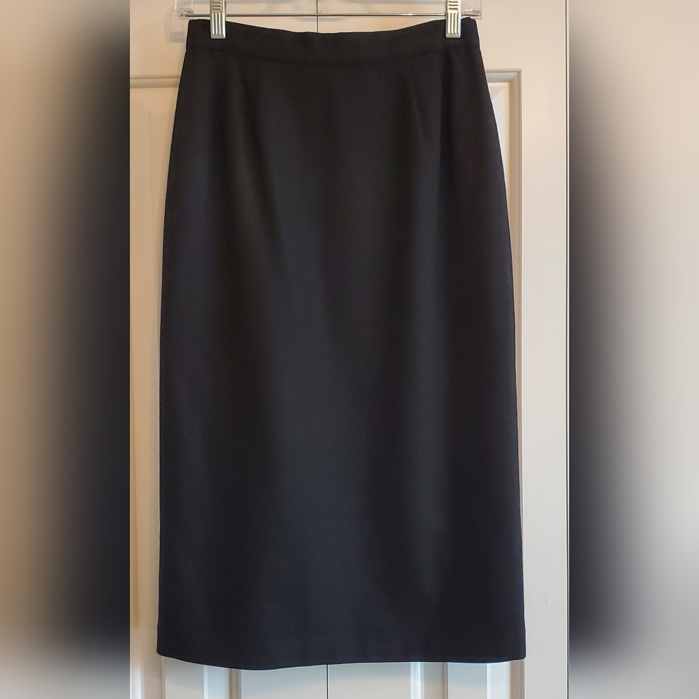 Vintage Radcliffe Black 100% Pure Wool Full Length Pencil Skirt, 8 (runs sm